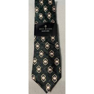 Vtg Bill‎ Blass NWT Black Label Silk Necktie Geometric Pattern Green Mens Formal